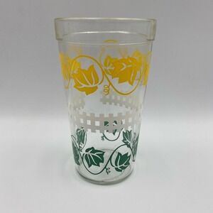 Vintage Swanky Swig Yellow Green Vine Leaves Picket Fence Peanut Butter Glass